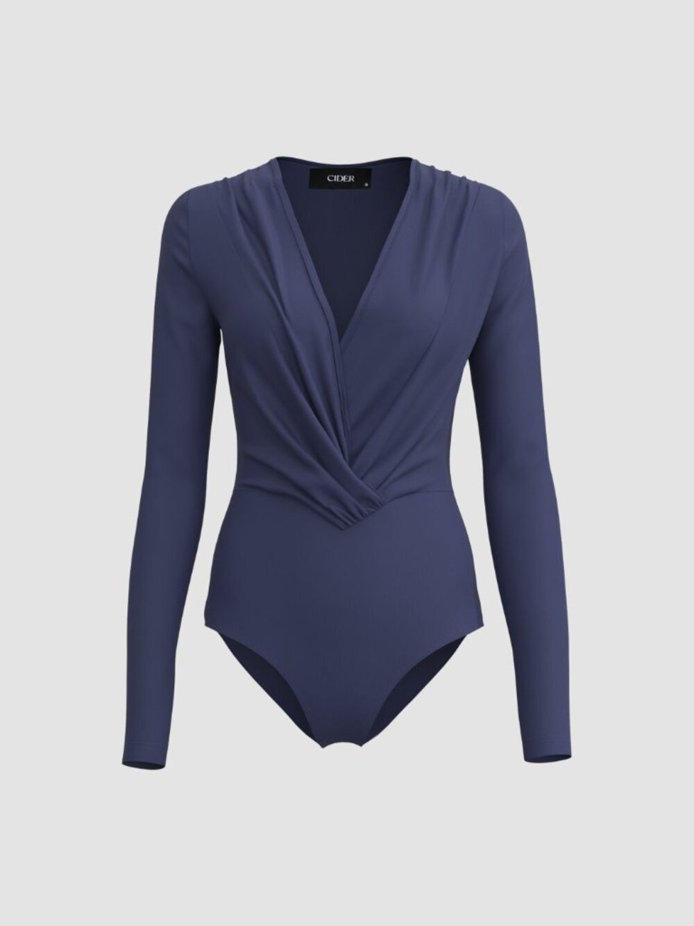 CIDER Women's Solid V-Neck Long Sleeve Bodysuit Size XL in Blue
